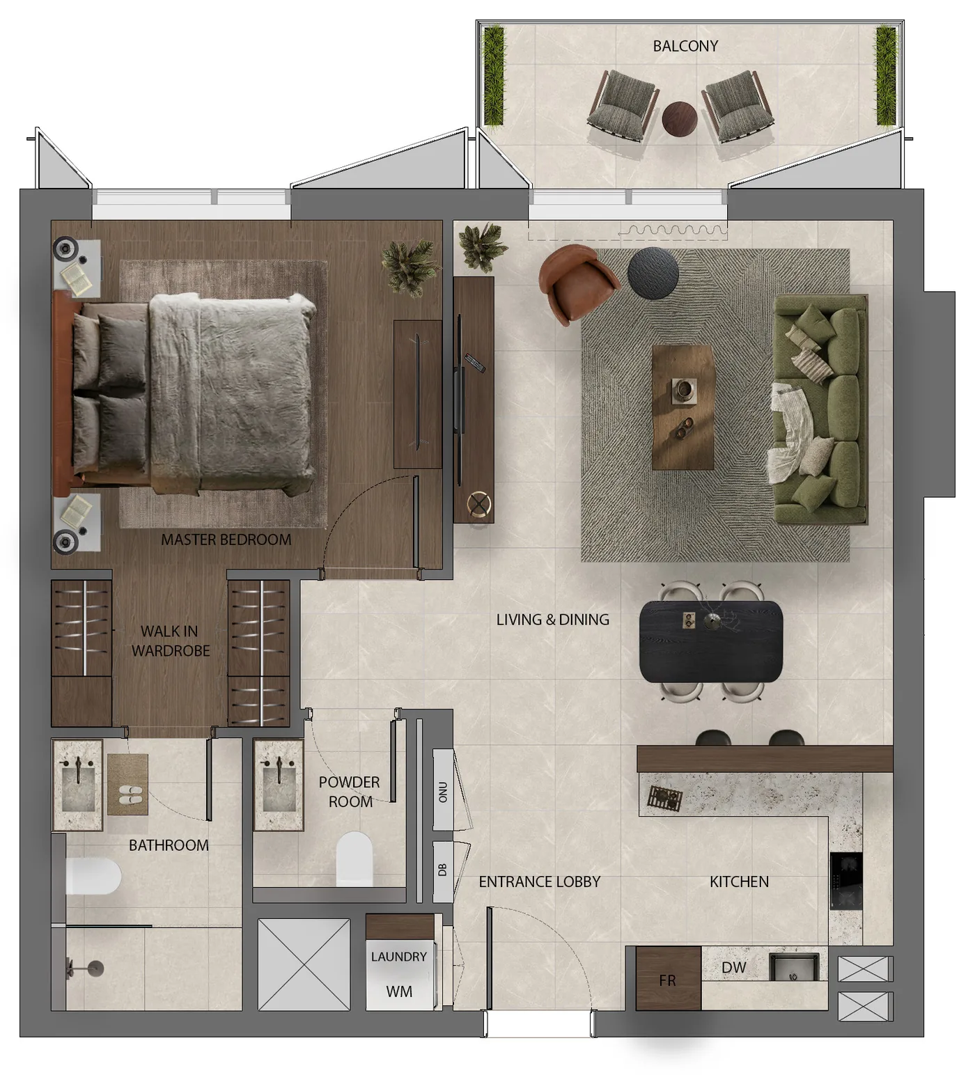 Floor plan: 1 Bedroom, Type 1