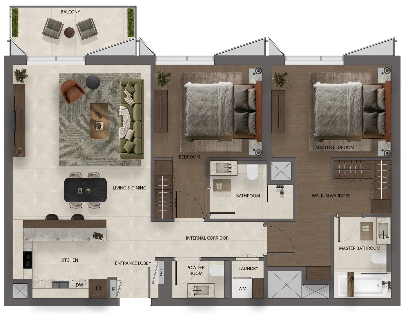 Floor plan: 2 Bedroom, Type 1