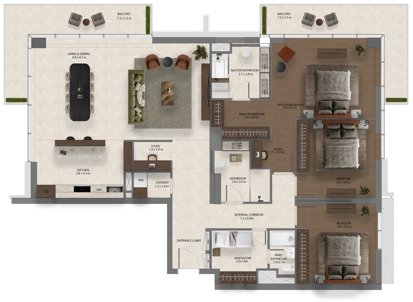 Floor plan: 3 Bedroom Kanso Residence, Type 1