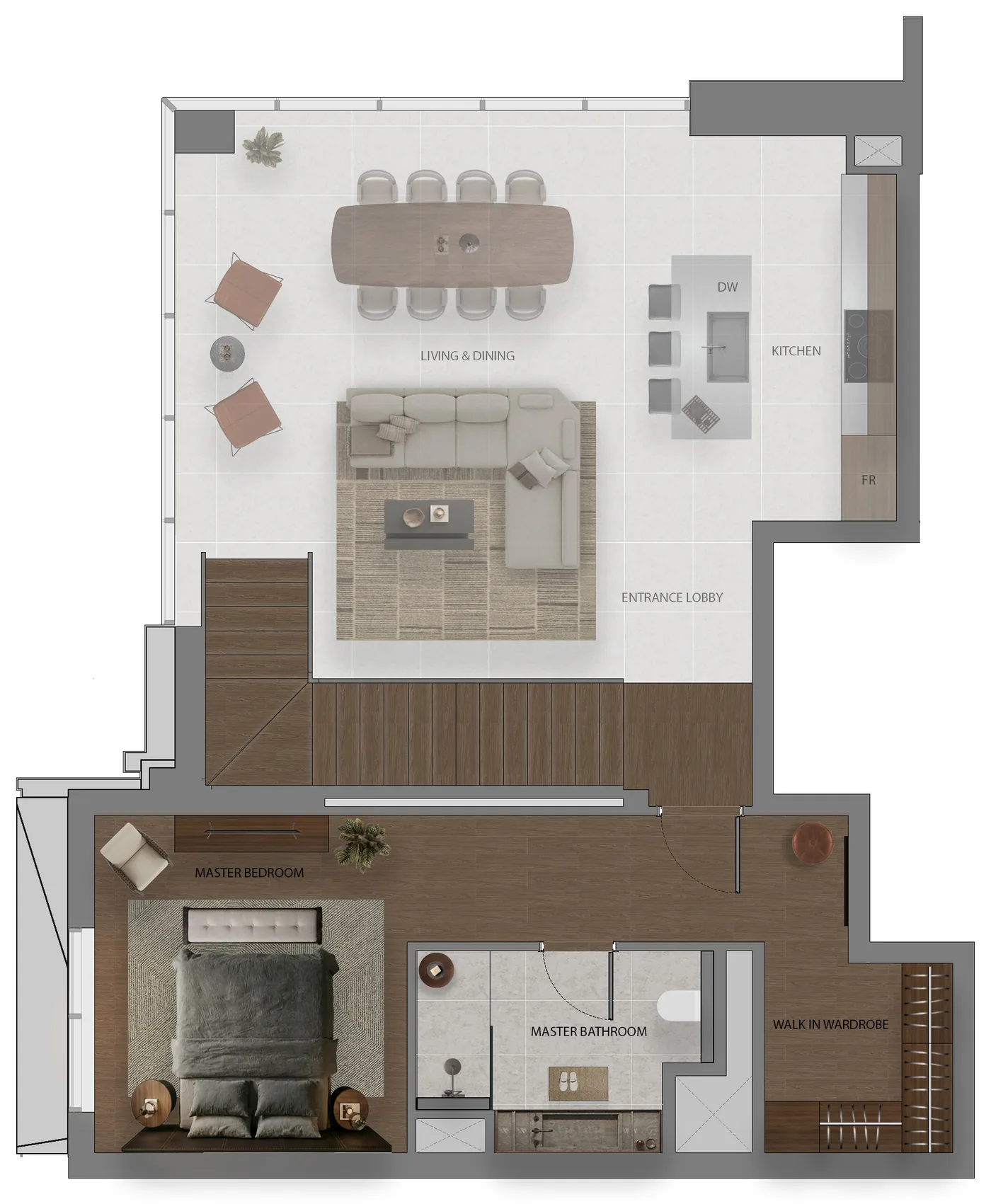 Floor plan: 2 Bedroom Kanso Loft, Type A, upper level